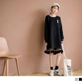 Mesh Panel Heart Applique Pullover Dress