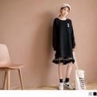 Mesh Panel Heart Applique Pullover Dress