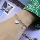 Heart Faux Pearl Pendant Layered Stainless Steel Bracelet