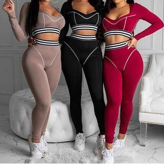 Set: Long-sleeve Sports Cropped T-shirt + Leggings