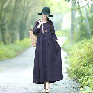 Crew-neck Long-sleeve Maxi A-line Dress