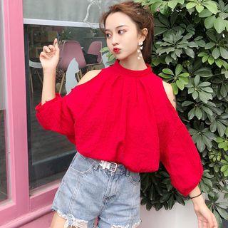 Plain Cut Out Shoulder 3/4 Sleeve Blouse