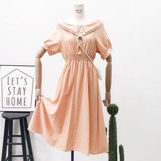 Gathered-waist Boatneck A-line Dress