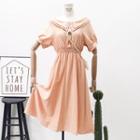 Gathered-waist Boatneck A-line Dress
