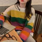Color Block Sweater Multicolor - Yellow & Green & Purple - One Size