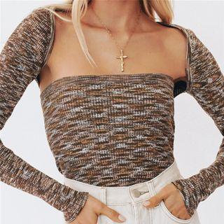 Set: Cropped Open-front Cardigan + Tube Top