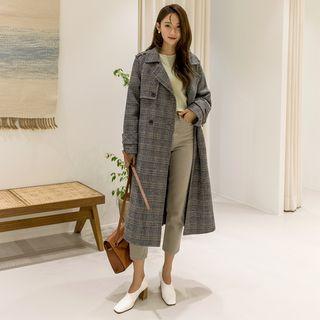 Handmade Epaulet Plaid Trench Coat Brown - One Size