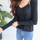 Set: V-neck Ribbed Cardigan + Camisole Top