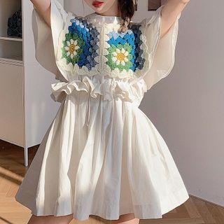 Short-sleeve Knit Collar Mini A-line Dress