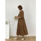 Puff-sleeve Wrap-front Long Dress