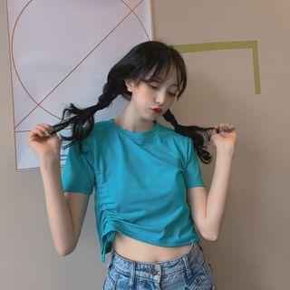 Drawstring Ruched Short-sleeve Cropped T-shirt