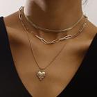 Heart Pendant Layered Alloy Necklace 1 Pc - Gold - One Size
