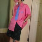 Elbow-sleeve Tie Neck Shirt