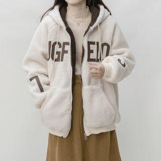 Lettering Zip-up Jacket Beige - One Size
