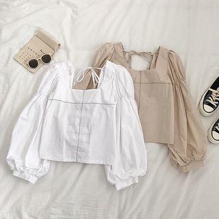 Plain Square Neck Puff-sleeve Blouse