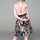 Set: Sleeveless Chiffon Top + Print A-line Skirt