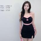 Spaghetti Strap Lace-up Bodycon Dress Black - One Size