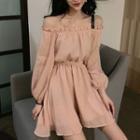 Off-shoulder Mini A-line Dress Pink - One Size