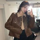 Faux Leather Button Jacket / Shirt / Mini Skirt