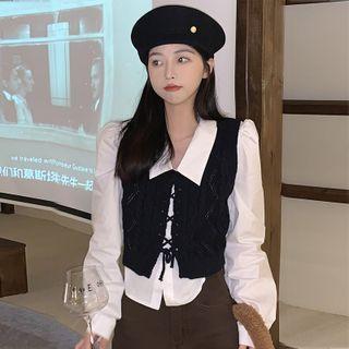 Long-sleeve Blouse / Lace-up Vest