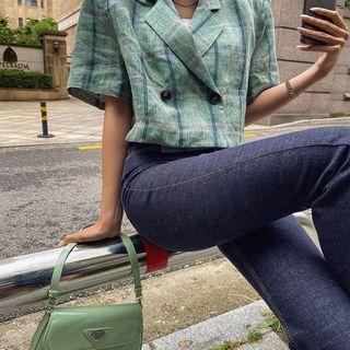 Double-button Cropped Plaid Blazer