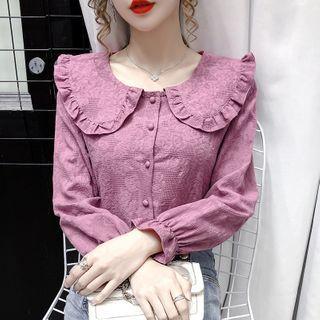 Long-sleeve Ruffle-trim Lace Blouse