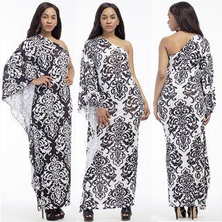 Printed One-shoulder Long-sleeve Maxi Sundress