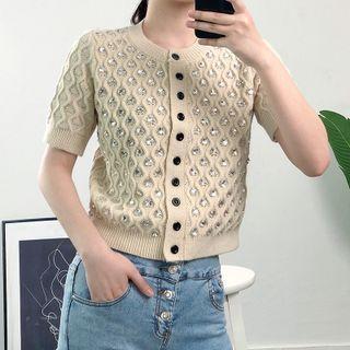 Short-sleeve Rhinestone Cardigan