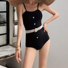Faux Pearl Belted Swimsuit