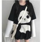 Mock Two-piece Panda Detail Long-sleeve T-shirt / Crossbody Bag