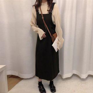 A-line Midi Pinafore Dress / Mock-neck Blouse