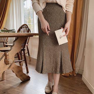 Band-waist Inverted-pleat Floral Swing Skirt