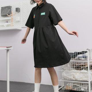 Pineapple Embroidered Short-sleeve Polo Dress