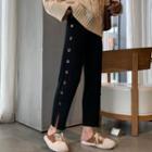 Buttoned Straight Cut Cropped Knit Pants