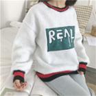 Contrast Trim Lettering Fleece Pullover As Shown In Figure - One Size