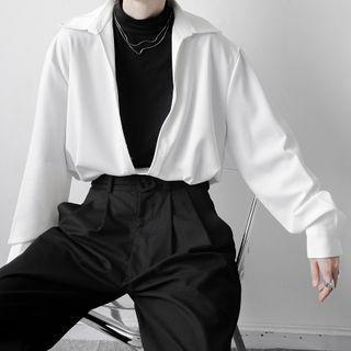 Long Sleeve V-neck Oversized Shirt