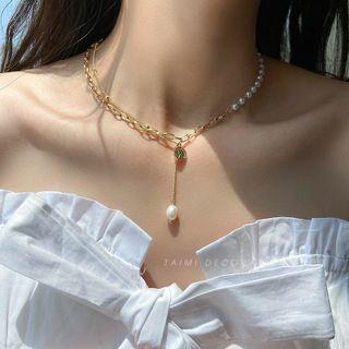 Faux Pearl Pendant Layered Choker Faux Pearl Choker - Gold - One Size