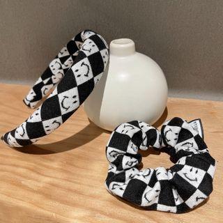 Smiley Checker Fabric Headband / Hair Tie
