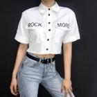 Lettering Elbow-sleeve Cropped Shirt