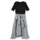 Set: Short-sleeve Top + Plaid Skirt
