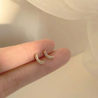 Rhinestone Curve Sterling Silver Earring Eh0652 - 925 Silver - Silver & Gold - One Size