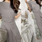 Slit-side Tie-waist Dress Gray - One Size