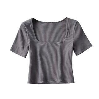 Square-neck Plain Cropped T-shirt