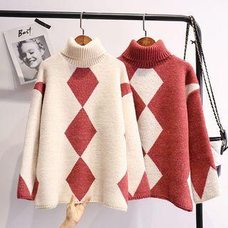 Diamond Pattern Turtleneck Sweater