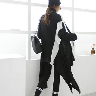 Drape-side Contrast-panel Cardigan