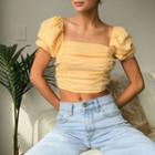 Puff Sleeve Square-neck Open-back Crop Top