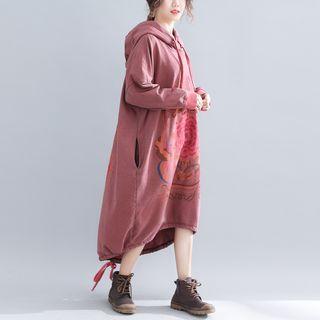 Floral Print Dip Back Midi Hoodie Dress