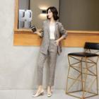 Double Breasted Plaid Blazer + High-waist Plaid Pants