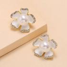 Faux Pearl Rhinestone Flower Earring 1 Pair - Kc Gold - White - One Size