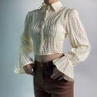 Bell-sleeve Ruched Open-back Crop Blouse Almond - One Size